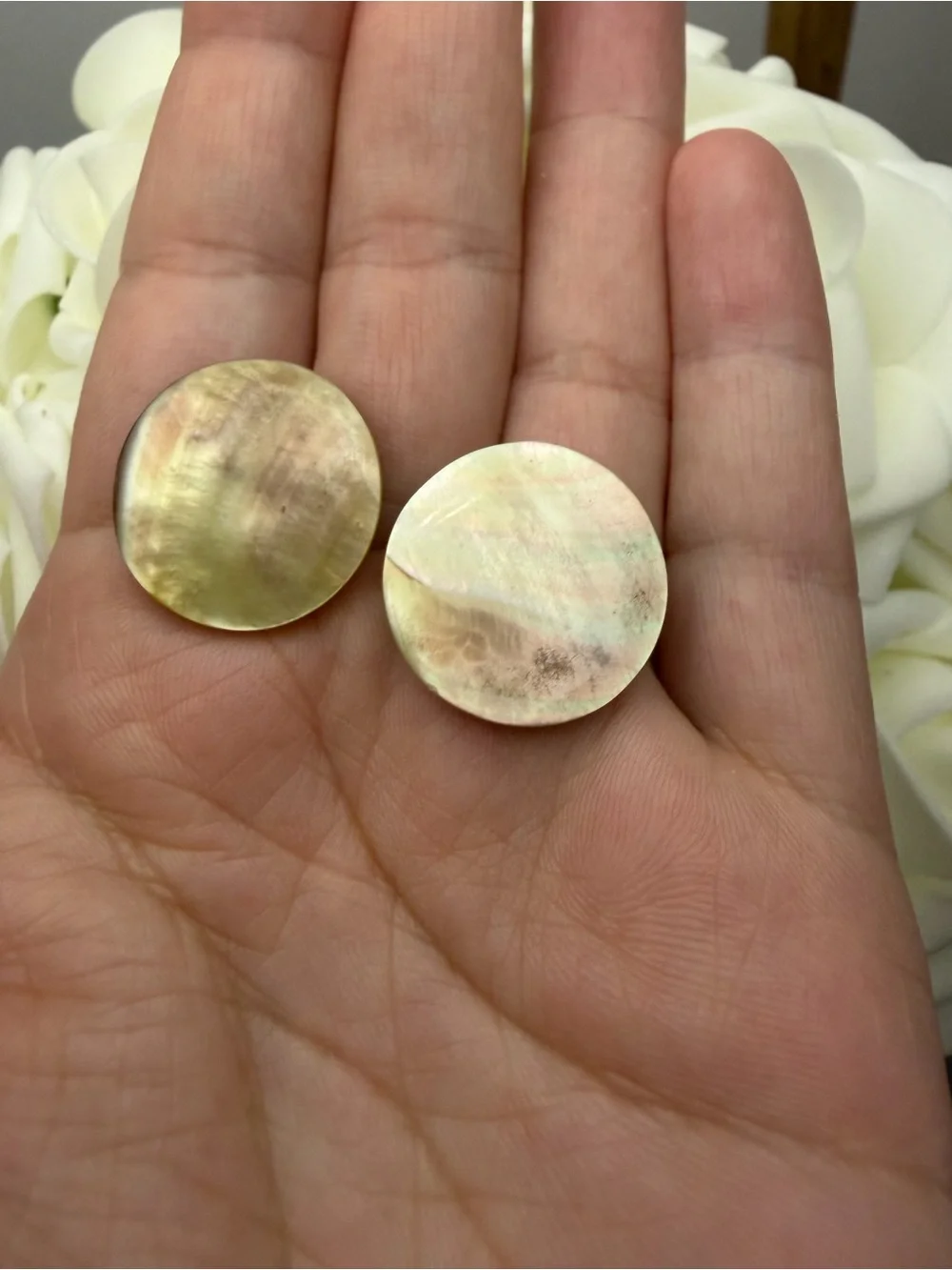 Round Mother-of-Pearl Disc Earrings - Iridescent Cream